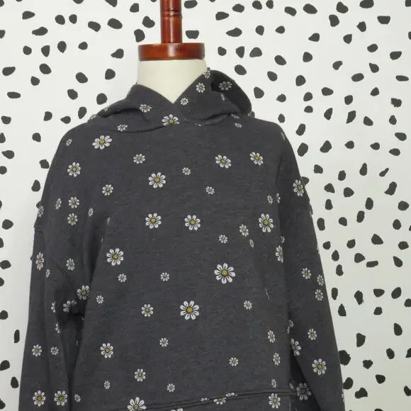 Old Navy Gray Daisy Print Girls Hooded Pullover Sweatshirt - Picture 2 of 6